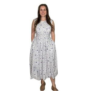 ESHAKTI Lavender Print Georgette Midi Dress Women's Size Small US 6 Cream Purple